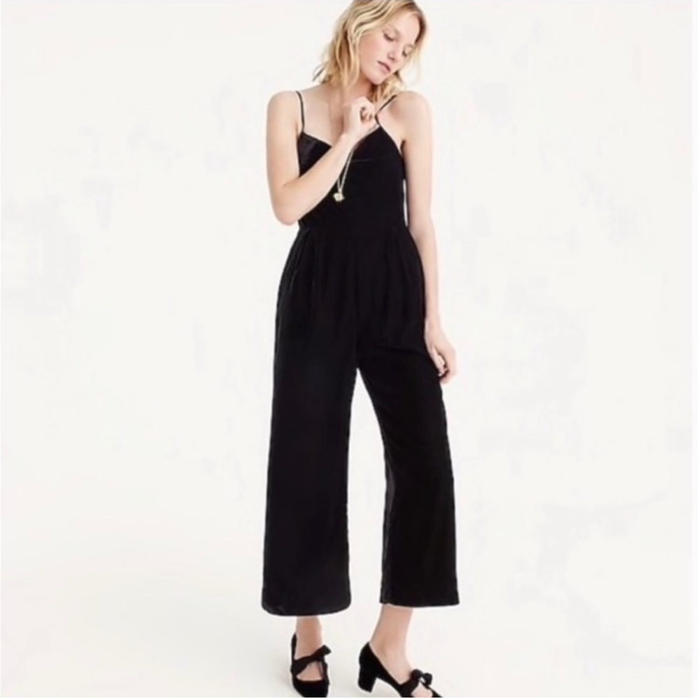 Jcrew black velvet wide leg jumpsuit
